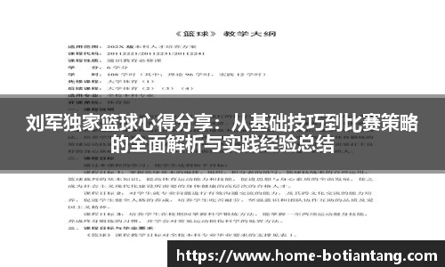 刘军独家篮球心得分享：从基础技巧到比赛策略的全面解析与实践经验总结